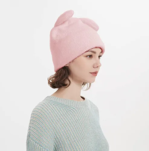 Vista 3 de Gorro de invierno con orejas de conejo 3D, gorro de ganchillo para mujeres y niñas