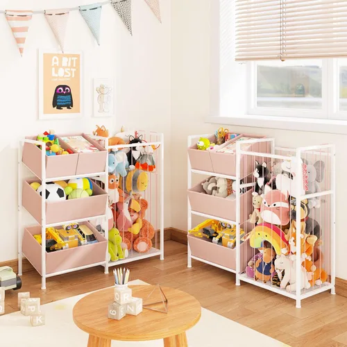 Vista 8 de BBLIKE Almacenamiento de animales de peluche, organizador de almacenamiento para niños con 4 contenedores extraíbles, organizador de almacenamiento
