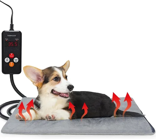 Vista 9 de Almohadilla térmica para mascotas para gatos y perros pequeños, cama climatizada para gatos, control automático de temperatura, almohadillas