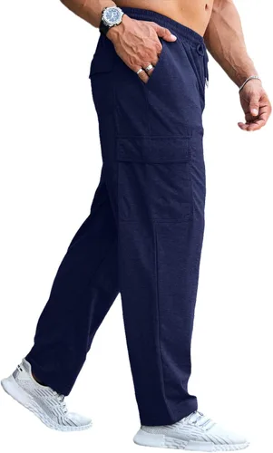 Vista 5 de CTU Pantalones deportivos holgados de moda para hombre, ligeros, para entrenamiento, pantalones deportivos con parte inferior abierta con bolsillos