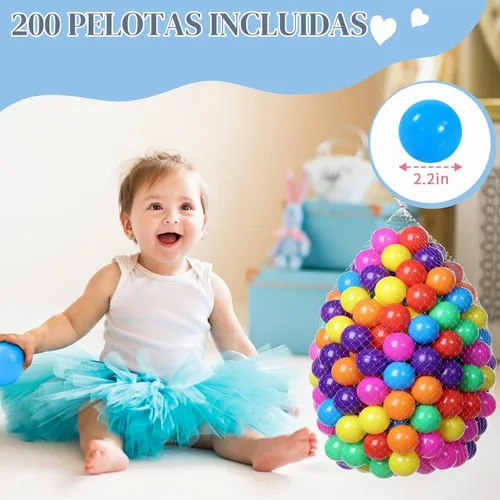 Vista 2 de Piscina de bolas de espuma para niños pequeños con 200 pelotas, gran piscina de pelotas para bebés con esponja de memoria suave, corralito