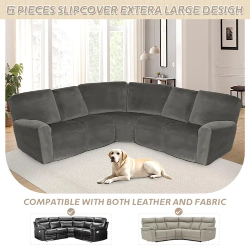 Vista 607 de Arfntevss Fundas de sofá seccional reclinable de terciopelo, Funda de sofá seccional de esquina para sofá reclinable, Funda elástica suave