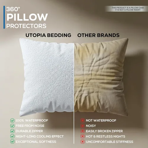 Vista 5 de Utopia Bedding Juego de 4 protectores de almohada impermeables con cremallera tamaño estándar, fundas de almohada de rizo, fundas de almohada a