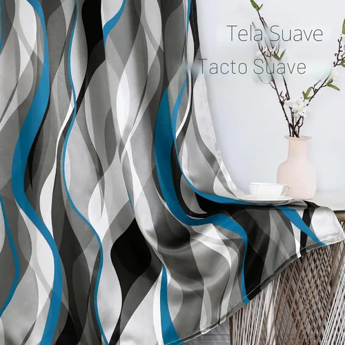 Vista 3 de weesire Cortinas modernas a rayas azules y grises, 50% bloqueo de luz, oscurecimiento con ojales, cortina azul para sala de estar, villa Azul-50%
