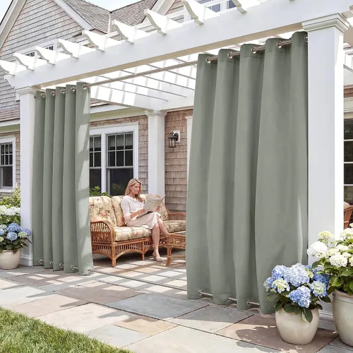 Vista 15 de RYB HOME Cortinas resistentes al viento para exteriores, cortinas opacas impermeables con aislamiento térmico para patio, porche, glorieta, pérgola