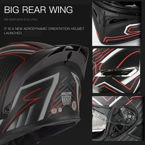 Vista 4 de Casco de cara completa abatible para motocicleta con doble visera solar, aprobado por ECE/DOT, casco de motocross para scooter, turismo, bicicleta