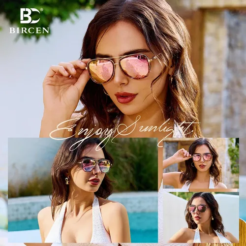Vista 2 de BIRCEN Gafas de sol polarizadas para mujer con protección UV - Sombras retro espejadas con montura de acetato BC2001 A-Rosa