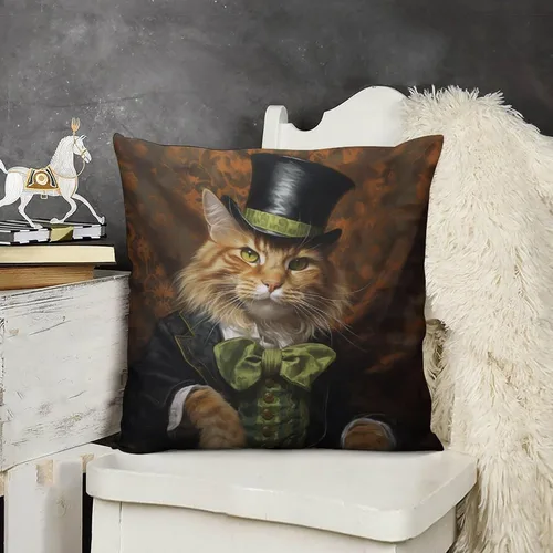 Vista 9 de Fundas de almohada de granja con diseño de feliz día de San Patricio con un gato en un sombrero de trébol, fundas de almohada de terciopelo