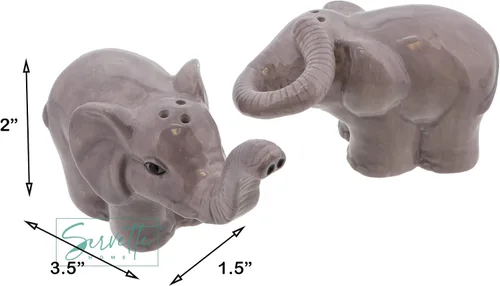 Vista 5 de Juego de estufa de cerámica con salero y pimentero y soporte para cuchara, elefante