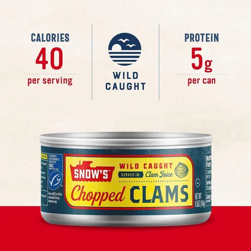 Vista 3 de Snow's Almejas Cortadas Silvestres Enlatadas, Lata de 6.5 oz - 5g de Proteína Por Porción - Sin Gluten, Apto para Keto, 99% Libre de Grasa