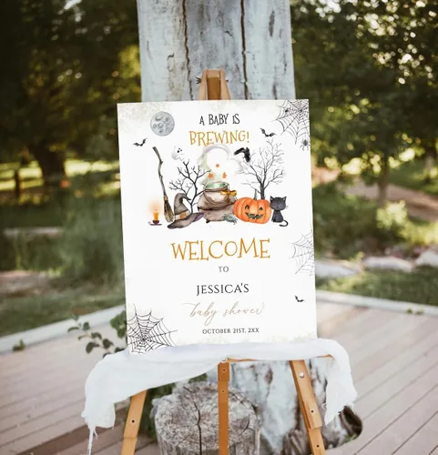 Vista 34 de Personalized Halloween Baby Shower Welcome Sign, A Little Boo Baby Shower Welcome Sign, Pumpkin Decorations,girl, Halloween Decor 12" X 18" (Small)