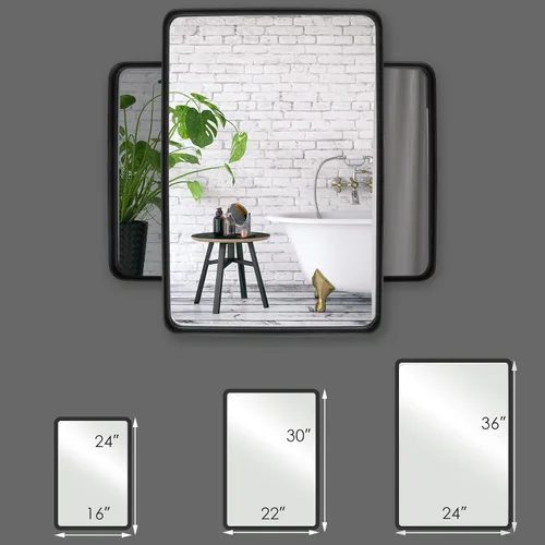 Vista 5 de MAT EXPERT Espejo de pared rectangular de 30 x 22 pulgadas, espejo de baño con marco de metal negro y esquinas redondeadas, espejo de maquillaje