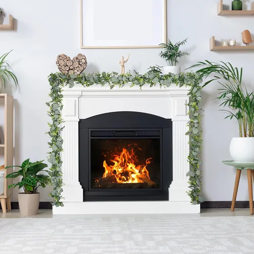 Vista 6 de Paquete de 8 guirnaldas artificiales de eucalipto, plantas colgantes de hojas verdes artificiales, vides de eucalipto para decoración de telón