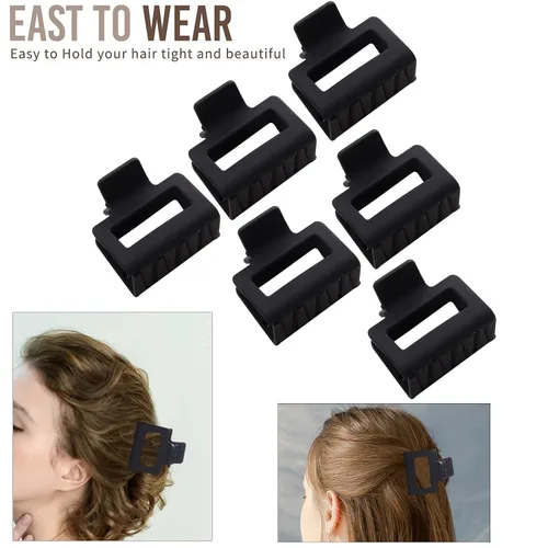 Vista 6 de Paquete de 12 pinzas tipo garra cuadradas negras, pinzas tipo garra rectangulares grandes y pequeñas neutrales, pinzas para cabello grandes mate