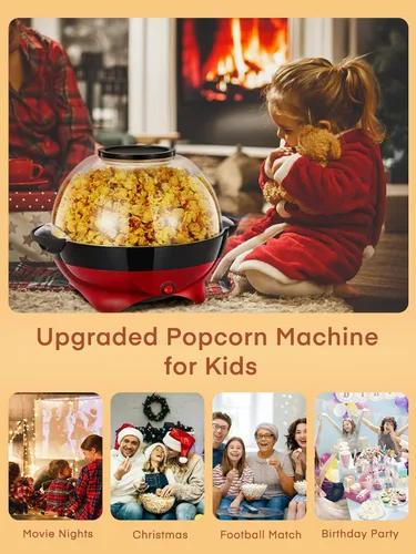 Vista 8 de HOUSNAT Máquina de palomitas de maíz, máquina para hacer palomitas de maíz de 28 tazas, 800 W con tecnología de calentamiento rápido, superficie