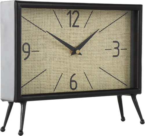 Vista 2 de [Usado] Deco 79 Reloj rectangular de metal con esfera de reloj manchada de té, 10 x 3 x 8 pulgadas, negro
