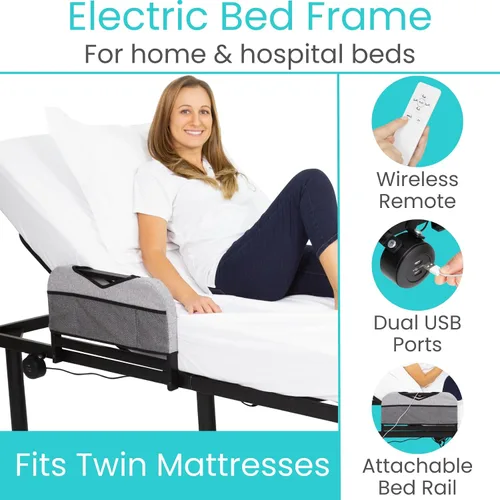 Vista 13 de Vive - Base de cama ajustable (individual) - Plataforma eléctrica de metal Marco de cama con base ajustable para colchón de hospital, control remoto