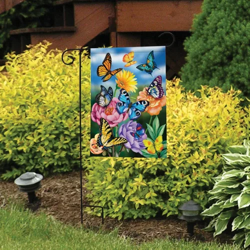 Vista 3 de Briarwood Lane Bandera de jardín de primavera con mariposas en el jardín