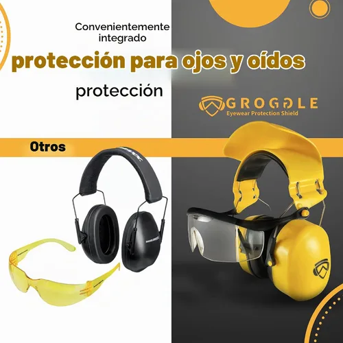 Vista 2 de Gafas de seguridad combinadas y orejeras de seguridad. Único, nuevo, PPE, protector protector que evita daños y arañazos. Proporciona comodidad