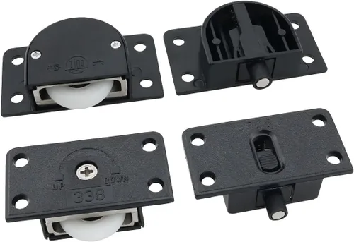 Vista 3 de Juego de 2 piezas de componentes de hardware de gabinete corredizo negro para el hogar, armario de puerta corredera, polea de nailon, rueda