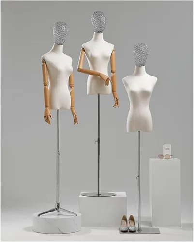 Vista 5 de Maniquí de forma de vestido femenino con ruedas universales, cuerpo de modelo, torso con brazos y cabeza desmontables para ferias de manualidades