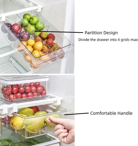 Vista 5 de YekouMax Organizador de refrigerador, contenedores organizadores de refrigerador, extraíble con asa, caja de almacenamiento para estante