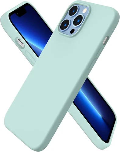Vista 14 de ORNARTO Funda compatible con iPhone 13 Pro Max de 6.7 pulgadas, silicona líquida delgada de 3 capas cubierta completa de gel suave funda de 6.7 Tiza