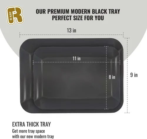 Vista 6 de Paquete de 3 bandejas de plástico negro para servir – Bandeja negra de 8 x 11 pulgadas – Bandejas de postre resistentes para alimentos – Bandejas