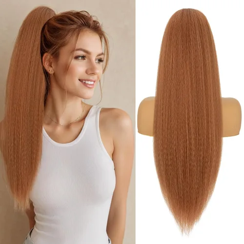 Vista 17 de Benehair Extensión de cola de caballo con cordón, 24 pulgadas de largo, pelo sintético lacio, extensiones de cabello de cola de caballo con clip