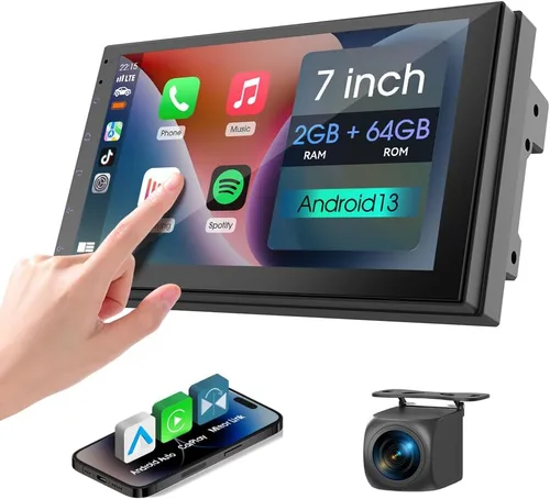 Vista 9 de Haudio Estéreo inalámbrico de doble DIN de 7 pulgadas con Carplay y Android Auto, Bluetooth, canal RCA, cámara de respaldo, SWC, FM/AM, pantalla