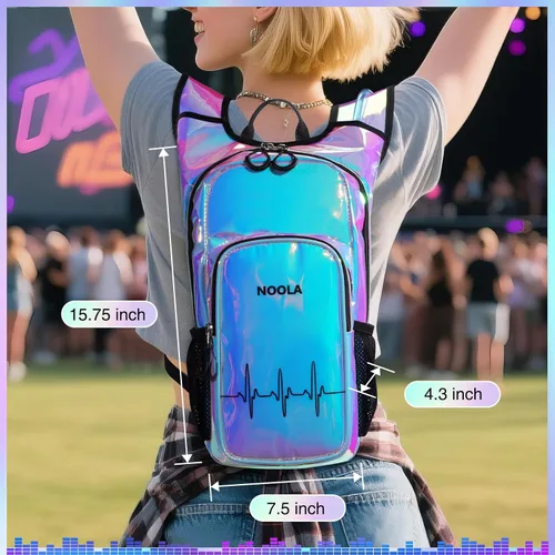Vista 3 de NOOLA Mochila de hidratación rave, mochila de agua con vejiga de agua de 2 L, accesorios esenciales para festivales para mujeres y hombres