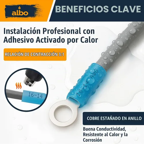 Vista 4 de ALBO Kit de terminales de anillo termorretráctil azul #10 de 250 piezas Azul #10 Talla única 250pcs