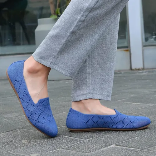 Vista 4 de Puxowe Zapatos planos de ballet para mujer, zapatos de vestir de punto con punta redonda, ligeros, cómodos, de cuña baja, sin cordones, zapatos