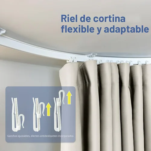 Vista 5 de Divisor de habitación con rieles para cortinas montadas en el techo, juego extra ancho de cortinas opacas con rieles flexibles para dormitorio