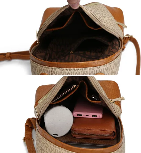 Vista 5 de MKF Collection Mochila para mujer, bolsa de viaje de cuero vegano con asa superior