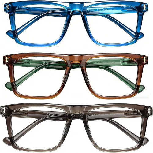 Vista 4 de AQWANO - Paquete de 3 gafas de lectura para hombres 2.0, lectores de computadora con bloqueo de luz azul, lectores cuadrados grandes