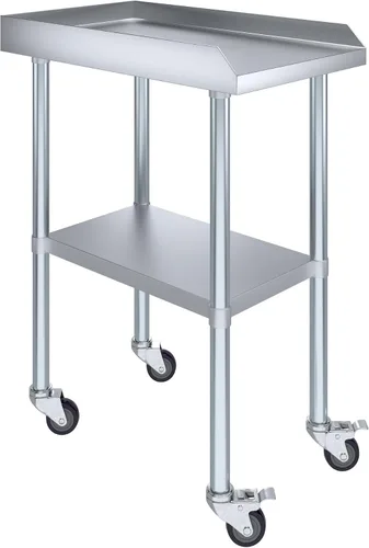 Vista 9 de AmGood Mesa de trabajo comercial con protector contra salpicaduras y salpicaduras laterales con ruedas NSF