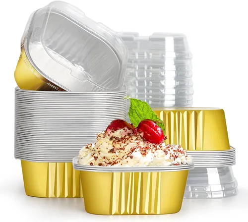 Vista 15 de EUSOAR - Moldes para pastel con tapas, 50 unidades de 300 ml/10 oz, moldes cuadrados desechables para cupcakes, recipientes de papel de aluminio