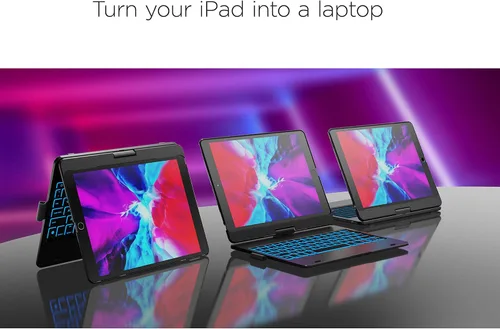 Vista 8 de Funda con teclado para iPad de 9ª generación (10.2 pulgadas, 2021) 360° 7 modos Retroiluminación 12 colores Delgada, ligera y protectora