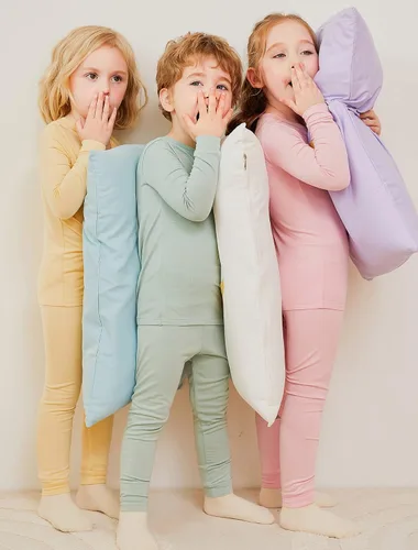 Vista 2 de mollimelli friends Conjunto de pijama de modal de 2 a 15 años, ajuste cómodo, sólido, para niños, adolescentes, niñas y niños