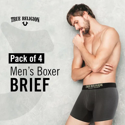 Vista 3 de True Religion Calzoncillos tipo bóxer de algodón elástico para hombre, paquete de 4