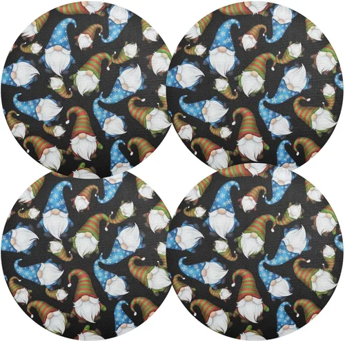 Vista 2 de Whimsical Christmas Gnomes Black PVC Placemat, Non Slip Dining Table Heat Protector Mats for Kitchen one sizex4