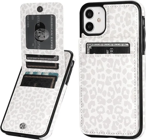 Vista 15 de Vaburs Funda compatible con iPhone 11 con tarjetero de crédito, diseño de guepardo de leopardo negro, cierre magnético de piel sintética de primera
