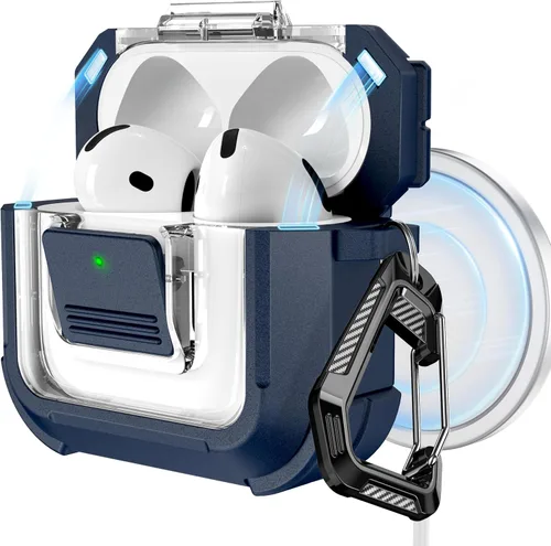 Vista 11 de RFUNGUANGO Funda para AirPods Pro 2, compatible con AirPods Pro de 2ª/1ª generación, compatible con MagSafe, bloqueo automático magnético con kit