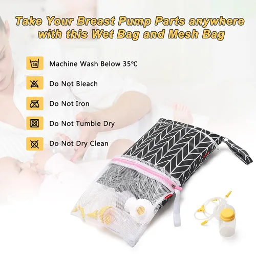 Vista 5 de Damero Bolsa de piezas de extractor de leche, bolsa de piezas de extractor de leche seco y húmedo, bolsa de bombeo con alfombrilla impermeable
