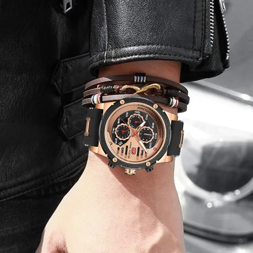 Vista 5 de KXAITO Relojes para hombre, reloj cronógrafo deportivo militar, resistente al agua, correa de cuero de silicona luminosa, relojes casuales