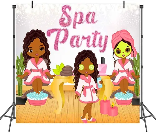 Vista 6 de Telones de fondo de fiesta de spa para niños para fotografía de cumpleaños 10 para niñas, fiesta de spa, día de spa, telón de fondo fotográfico
