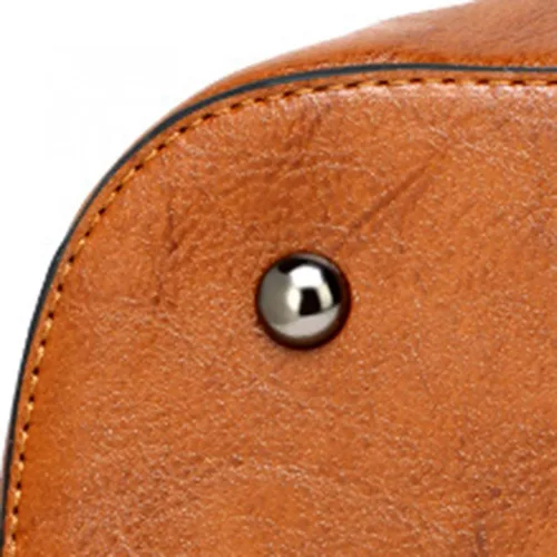 Vista 7 de Bolso de hombro con asa superior para mujer bolso de mano de tamaño grande bolso de hombro de cuero vintage con hebilla de metal café