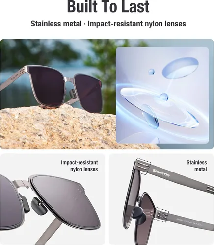 Vista 5 de BENEUNDER Gafas de sol polarizadas ultraligeras - Marco cuadrado de metal plegable con lentes antirreflejos de protección UV