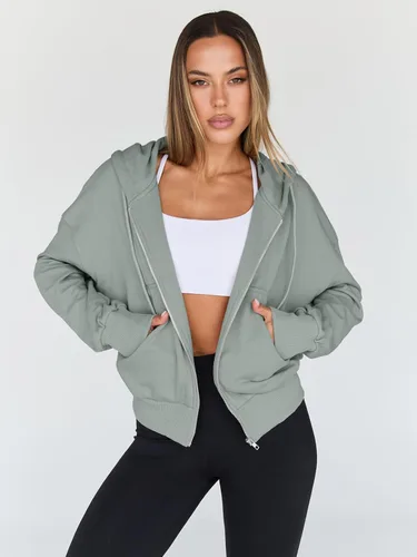 Vista 2 de Trendy Queen Sudaderas con capucha para mujer, con cremallera completa, sudaderas recortadas, chaquetas informales, cómodas, para gimnasio, trajes